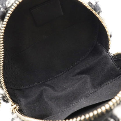 Chanel Round Chain Shoulder Pochette Round Shape Houndstooth Tweed Boa Ivory