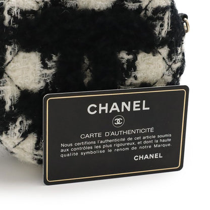 Chanel Round Chain Shoulder Pochette Round Shape Houndstooth Tweed Boa Ivory