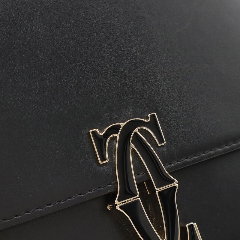 Cartier C De Cartier Shoulder Bag Mini Pochette Crossbody Calfskin Black