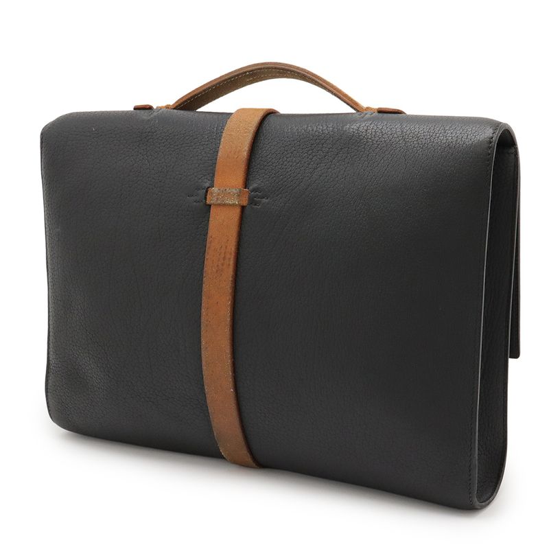 Hermes Etrivière Document Business Bag Handbag Fjord Black Silver Hardware □H