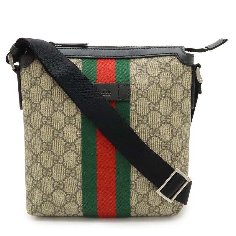Gucci GG Supreme Sherry Line Web Flat Messenger Bag Shoulder Bag Crossbody PVC