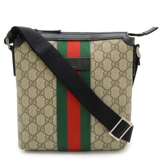 Gucci GG Supreme Sherry Line Web Flat Messenger Bag Shoulder Bag Crossbody PVC