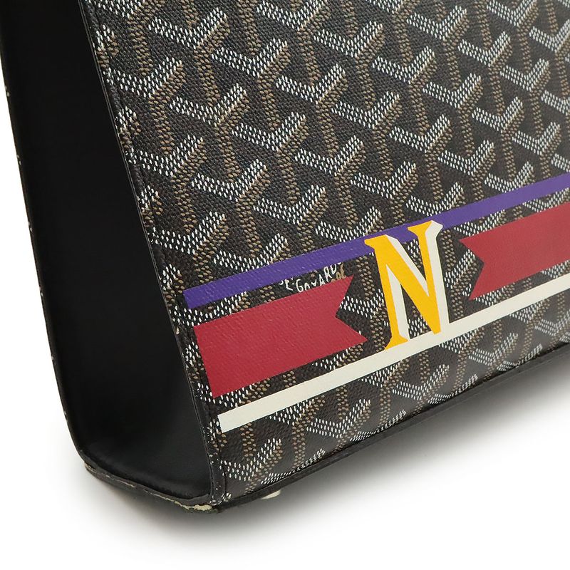 Goyard Comor GM Paint Handbag Tote Bag Herringbone Pattern PVC Leather Black