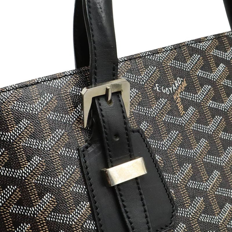 Goyard Comor GM Paint Handbag Tote Bag Herringbone Pattern PVC Leather Black