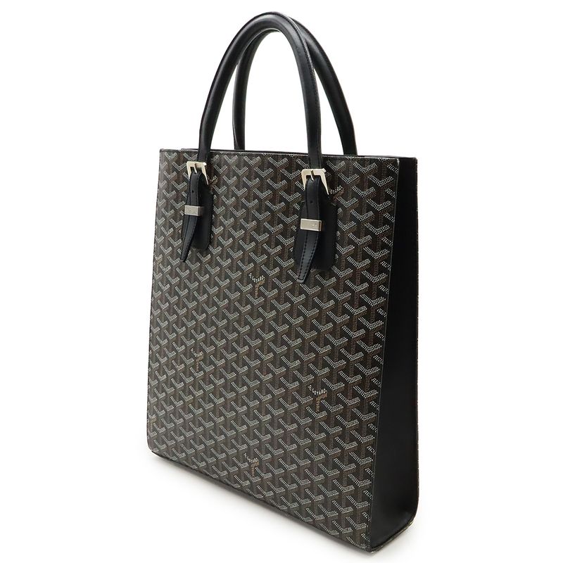 Goyard Comor GM Paint Handbag Tote Bag Herringbone Pattern PVC Leather Black
