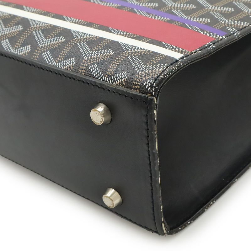 Goyard Comor GM Paint Handbag Tote Bag Herringbone Pattern PVC Leather Black