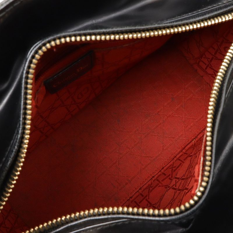Christian DIOR Lady Dior Cannage Handbag 2WAY Shoulder Bag Enamel Black Gold