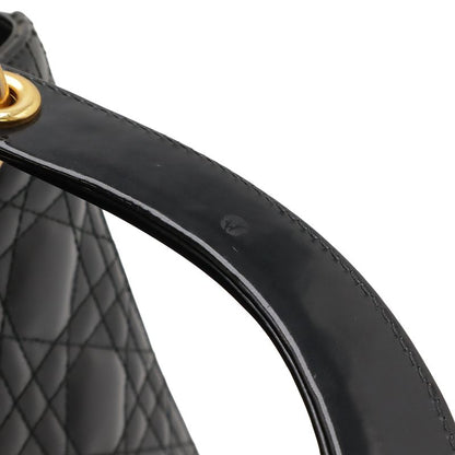 Christian DIOR Lady Dior Cannage Handbag 2WAY Shoulder Bag Enamel Black Gold