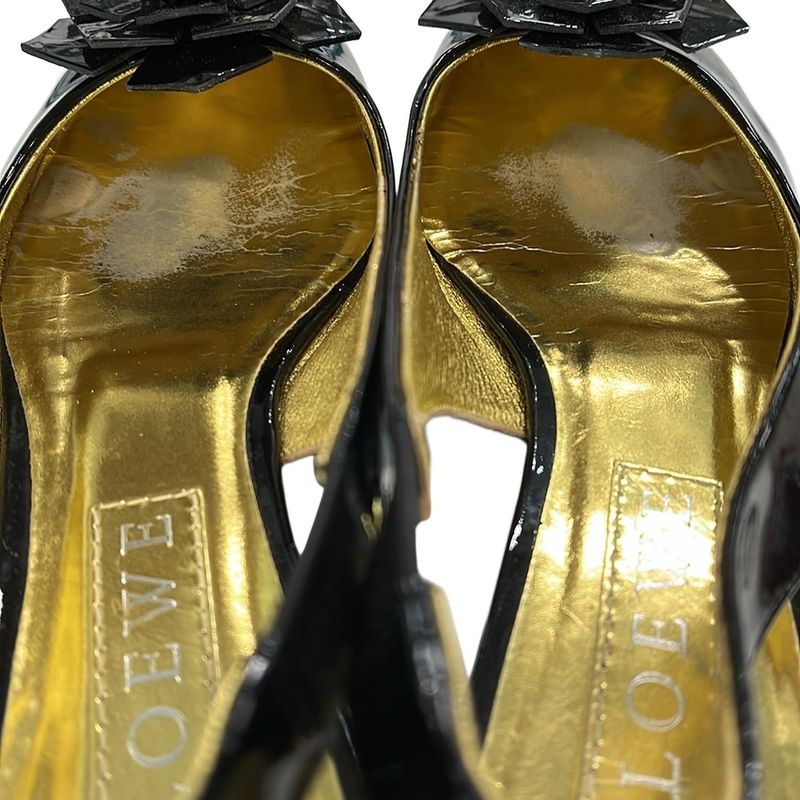 Loewe Sandals 37 Women's - Black Flower Bijou Leather