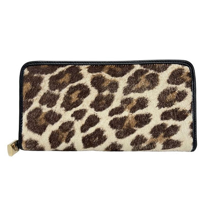 Loewe Long Wallet - Beige X Dark Brown X Multi Leopard Print Round Zipper