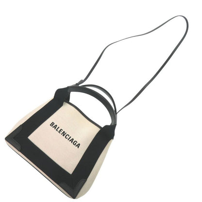 Balenciaga Navy Cabas XS Canvas Leather Light Beige Black 2way Handbag 0433