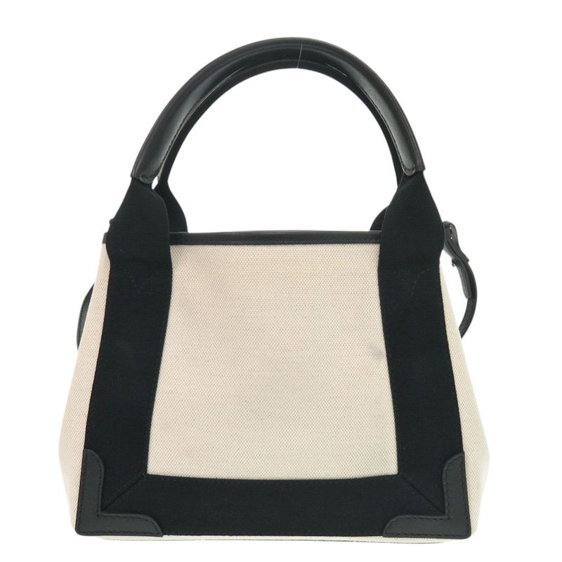Balenciaga Navy Cabas XS Canvas Leather Light Beige Black 2way Handbag 0433