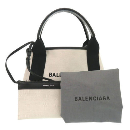 Balenciaga Navy Cabas XS Canvas Leather Light Beige Black 2way Handbag 0433