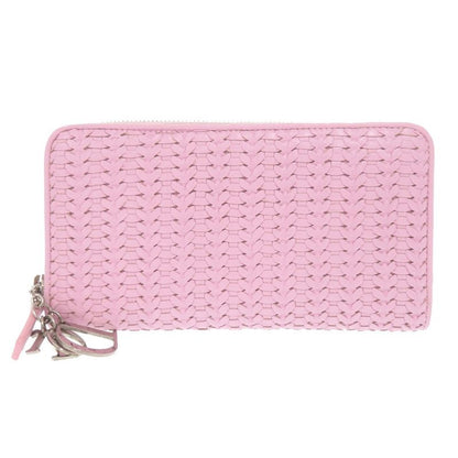 Christian Dior Braided Leather Pink Round Zipper Long Wallet 1634 Christian Dior