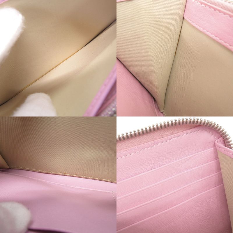 Christian Dior Braided Leather Pink Round Zipper Long Wallet 1634 Christian Dior