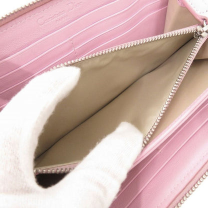 Christian Dior Braided Leather Pink Round Zipper Long Wallet 1634 Christian Dior