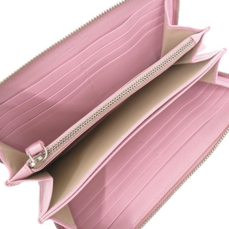 Christian Dior Braided Leather Pink Round Zipper Long Wallet 1634 Christian Dior