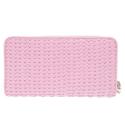 Christian Dior Braided Leather Pink Round Zipper Long Wallet 1634 Christian Dior