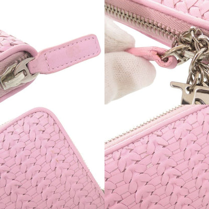 Christian Dior Braided Leather Pink Round Zipper Long Wallet 1634 Christian Dior