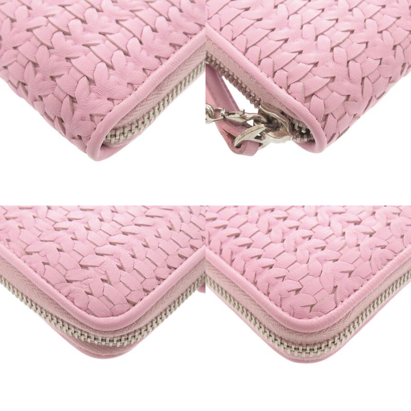 Christian Dior Braided Leather Pink Round Zipper Long Wallet 1634 Christian Dior