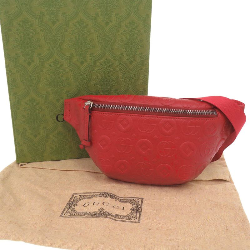 Gucci Children's Double G 502095 Leather Red Body Bag Waist Bag Red 0271 Gucci