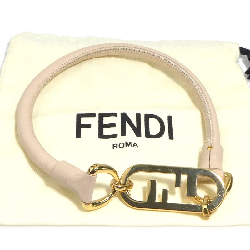 Fendi Double F Logo Beige Leather Choker