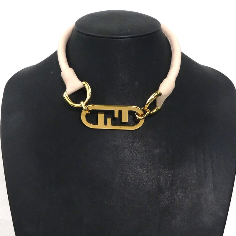 Fendi Double F Logo Beige Leather Choker