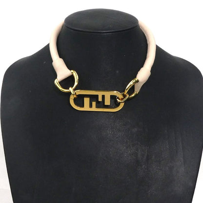 Fendi Double F Logo Beige Leather Choker
