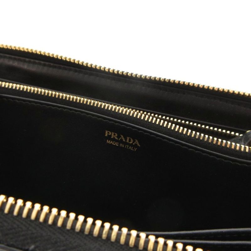 Prada Long Wallet Vitello Leather Round Zipper Black 1ml506 Uo Aa
