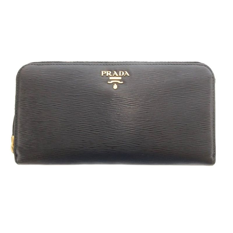 Prada Long Wallet Vitello Leather Round Zipper Black 1ml506 Uo Aa