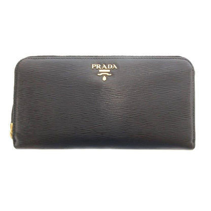 Prada Long Wallet Vitello Leather Round Zipper Black 1ml506 Uo Aa