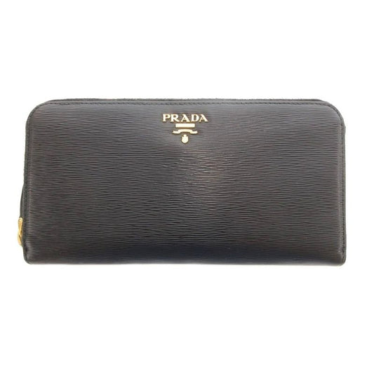 Prada Long Wallet Vitello Leather Round Zipper Black 1ml506 Uo Aa