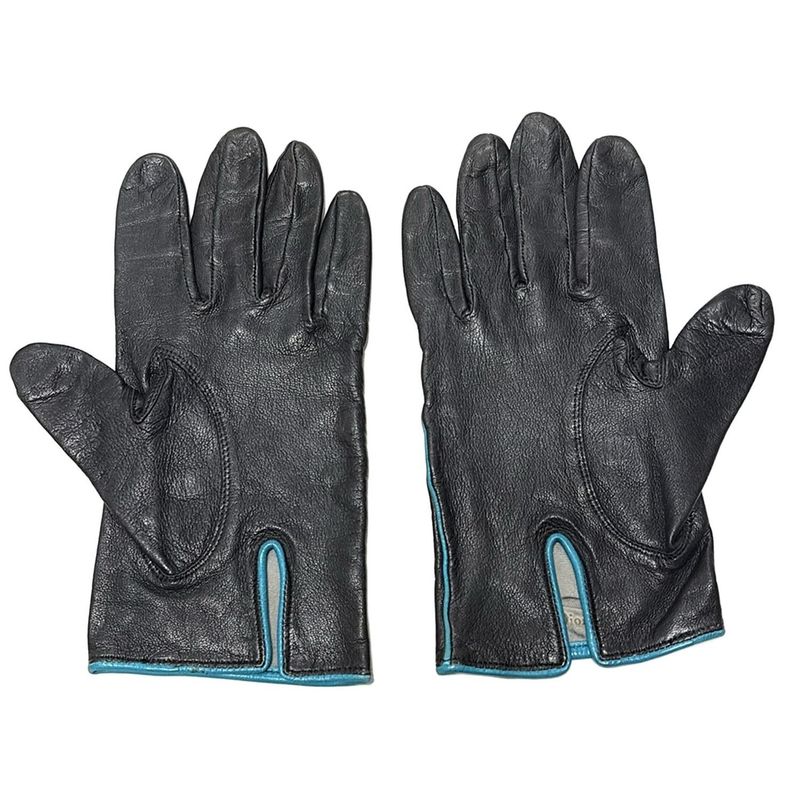 Dior Christian Dior Gloves Women's - Black X Blue Green Logo Embroidery Leather