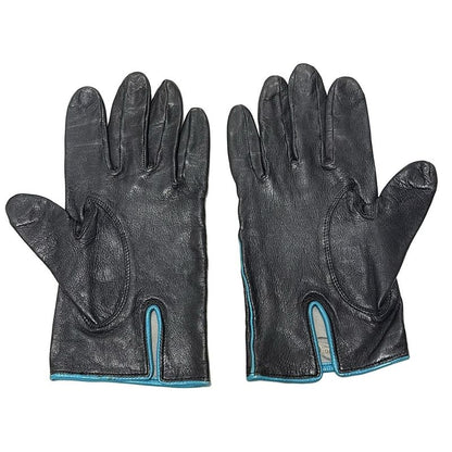 Dior Christian Dior Gloves Women's - Black X Blue Green Logo Embroidery Leather