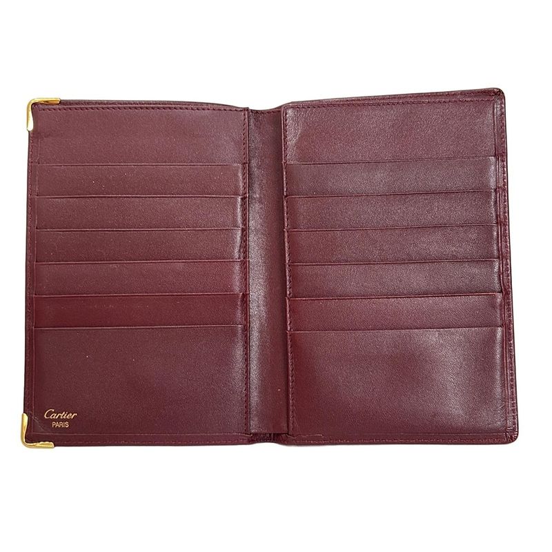 Cartier Billfold Mastline Bordeaux X Gold Can Hold Cards and Pass Ports Leather