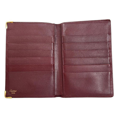 Cartier Billfold Mastline Bordeaux X Gold Can Hold Cards and Pass Ports Leather