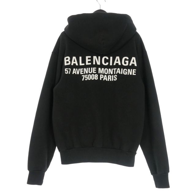 Balenciaga 17aw Logo Print Zip Hoodie Parka Fleece Lining S Black 518244