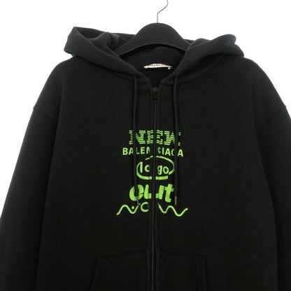 Balenciaga 17aw Logo Print Zip Hoodie Parka Fleece Lining S Black 518244