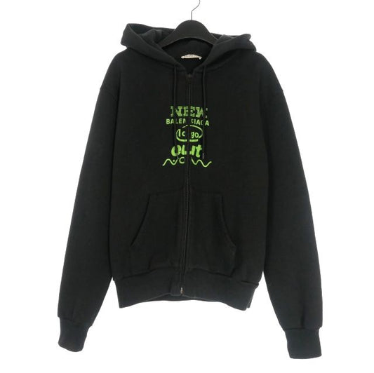 Balenciaga 17aw Logo Print Zip Hoodie Parka Fleece Lining S Black 518244