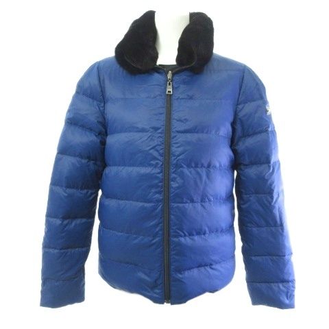 Fendi Reversible Down Jacket Coat Short Rabbit Fur Quilting Blue Black 40