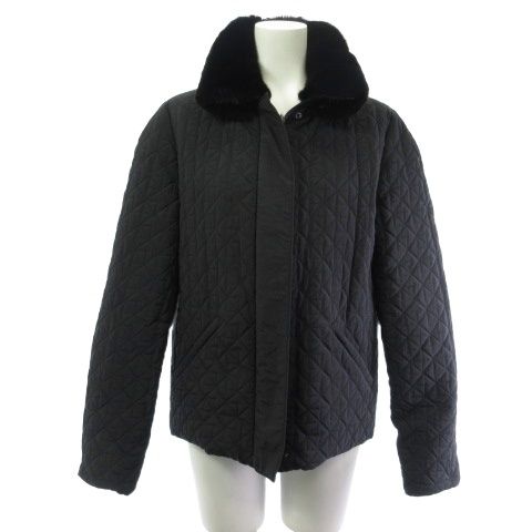 Fendi Reversible Down Jacket Coat Short Rabbit Fur Quilting Blue Black 40