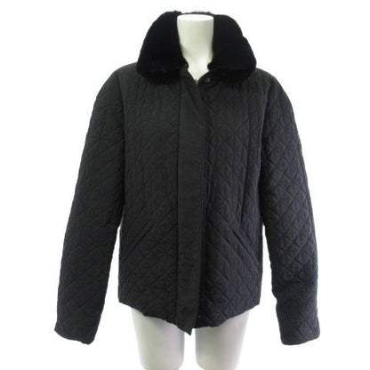 Fendi Reversible Down Jacket Coat Short Rabbit Fur Quilting Blue Black 40