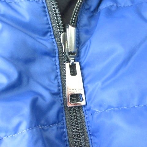 Fendi Reversible Down Jacket Coat Short Rabbit Fur Quilting Blue Black 40
