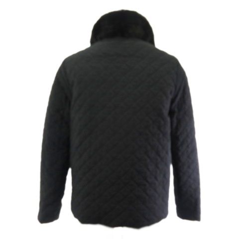 Fendi Reversible Down Jacket Coat Short Rabbit Fur Quilting Blue Black 40