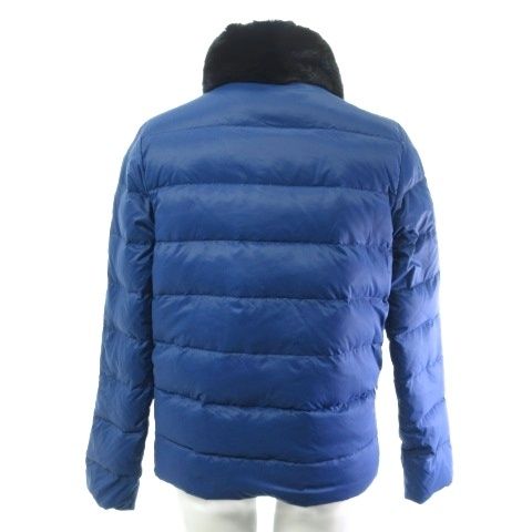 Fendi Reversible Down Jacket Coat Short Rabbit Fur Quilting Blue Black 40
