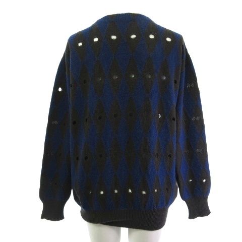 Prada Cardigan Wool Cashmere Diamond Pattern 42 Brown Blue