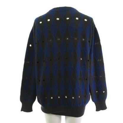 Prada Cardigan Wool Cashmere Diamond Pattern 42 Brown Blue