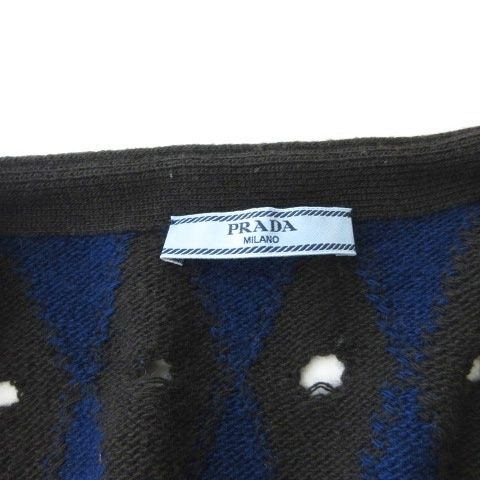 Prada Cardigan Wool Cashmere Diamond Pattern 42 Brown Blue