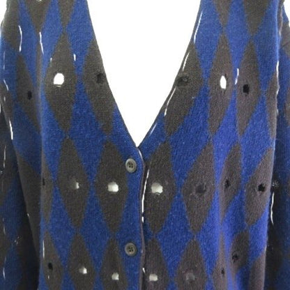 Prada Cardigan Wool Cashmere Diamond Pattern 42 Brown Blue
