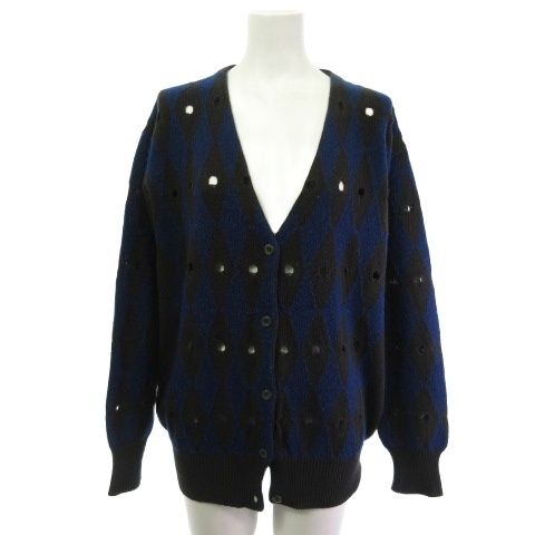 Prada Cardigan Wool Cashmere Diamond Pattern 42 Brown Blue